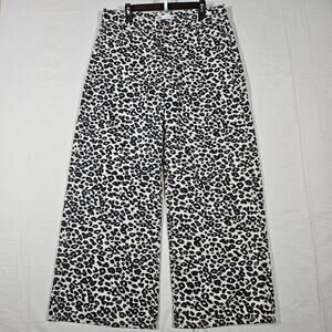 Zara Black and White Leopard Print Straight Leg Jeans